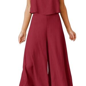 Chic Wine Red Sleeveless Jumpsuit